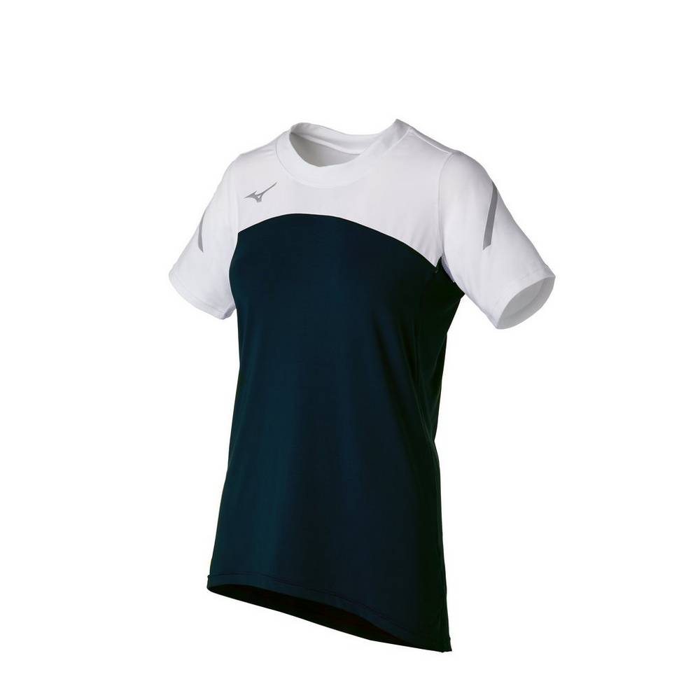 Camisas Mizuno Techno VII Short Sleeve - Mulher - Pretas/Branco - FJKDB5430